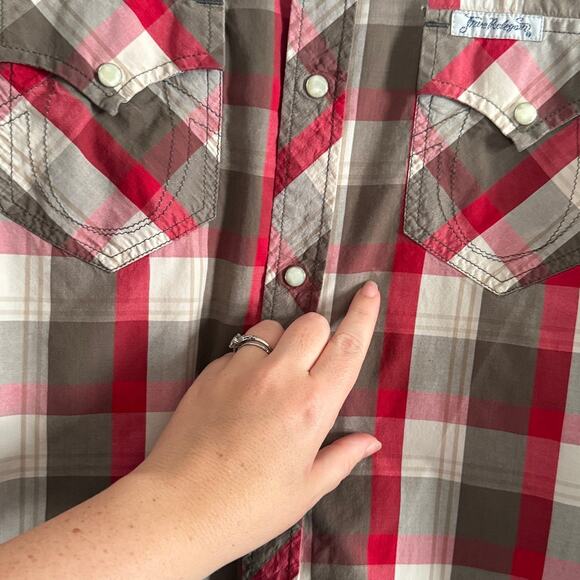 TRUE RELIGION | Y2K Vintage Western Style Plaid Pearl Snap Shirt | Medium - Picture 5 of 7